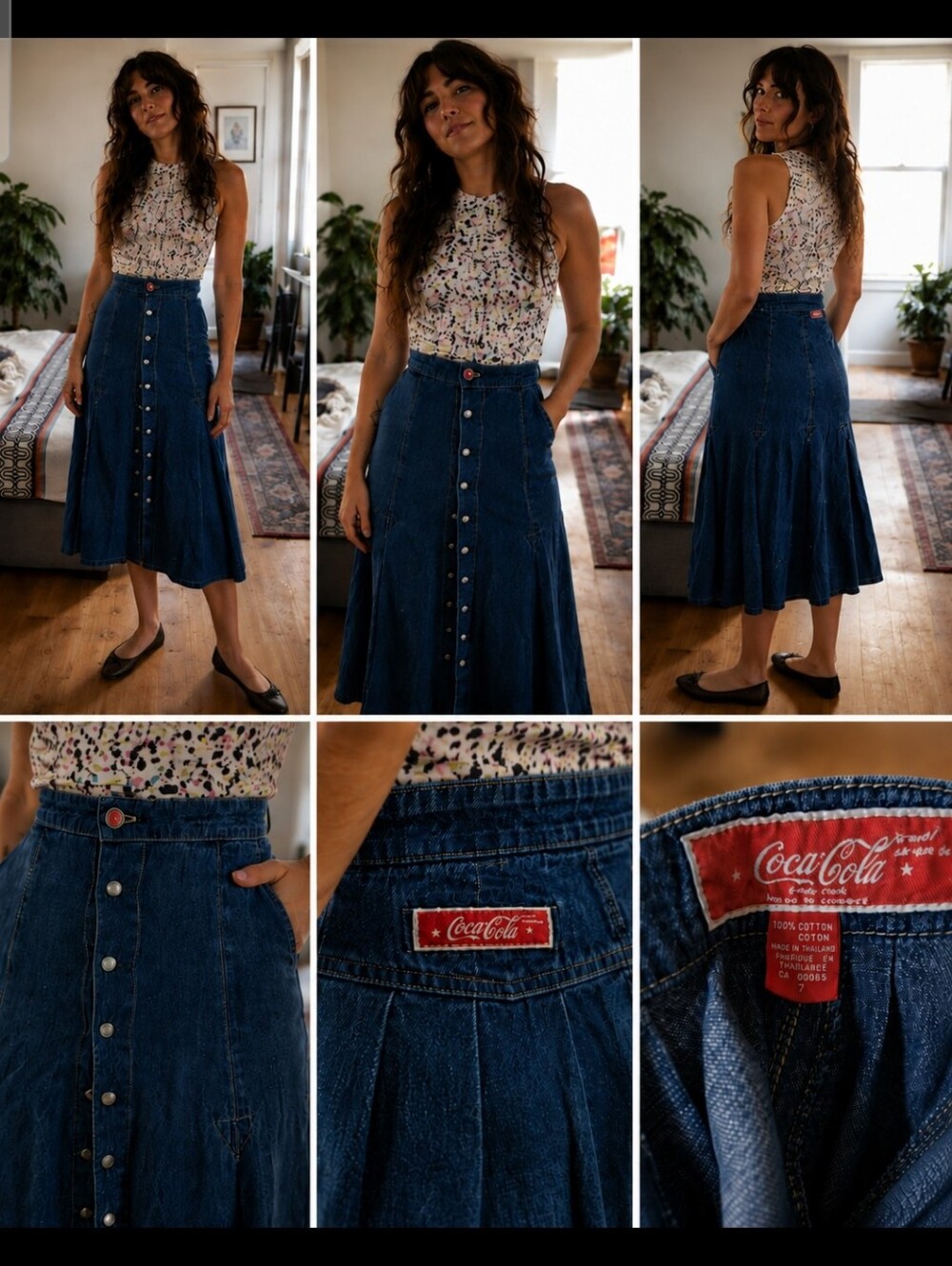 Coca Cola Blue Button-Front Midi Skirt